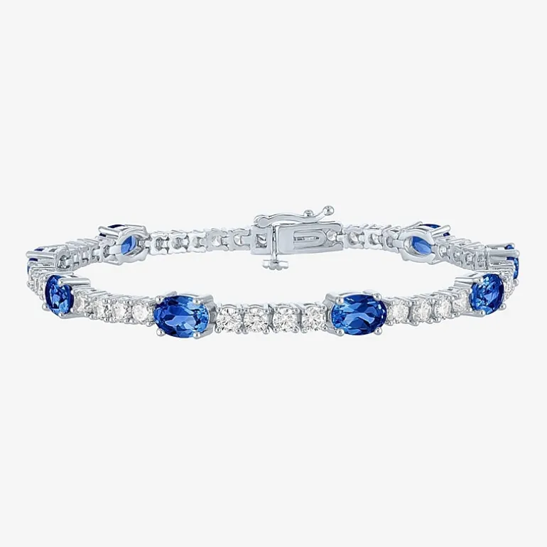 Gemstone Pure Silver Over Brass Tennis Bracelet