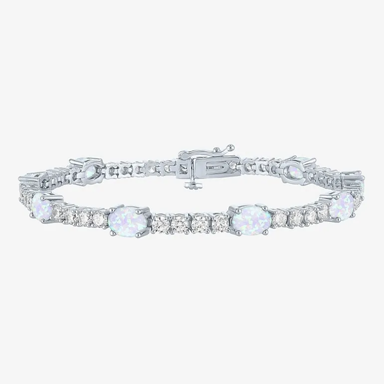 Gemstone Pure Silver Over Brass Tennis Bracelet