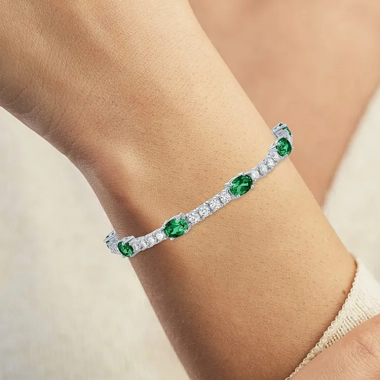 Gemstone Pure Silver Over Brass Tennis Bracelet