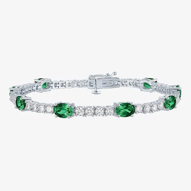 Gemstone Pure Silver Over Brass Tennis Bracelet