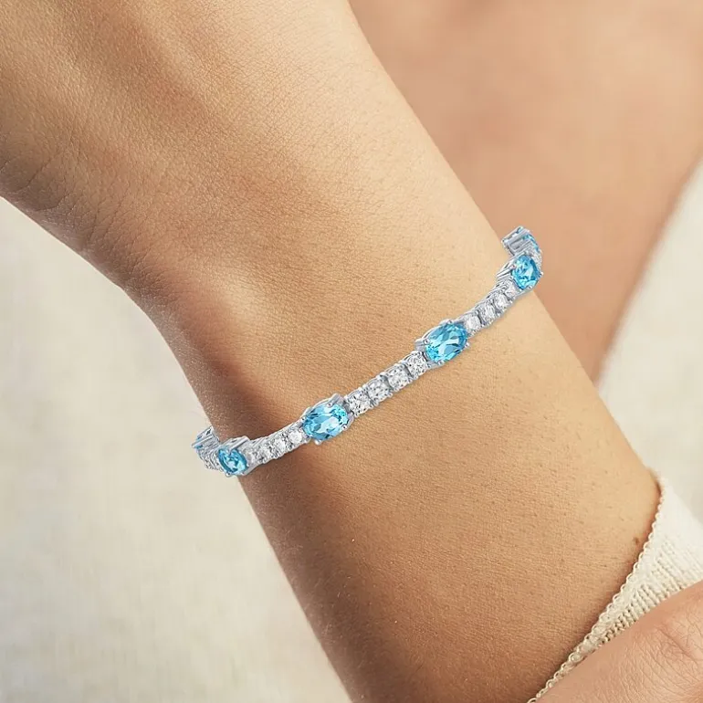 Gemstone Pure Silver Over Brass Tennis Bracelet