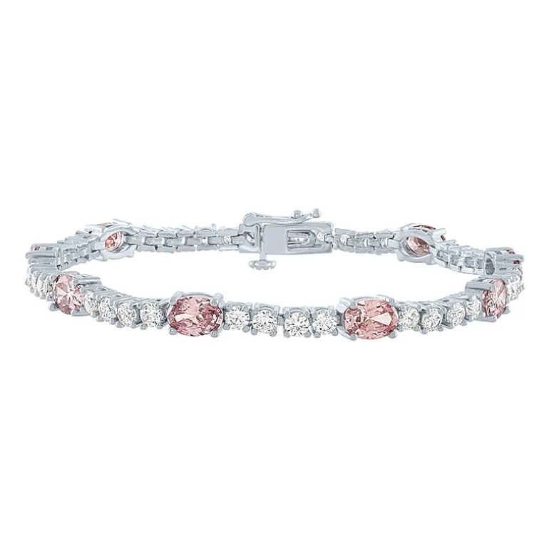Gemstone Pure Silver Over Brass Tennis Bracelet