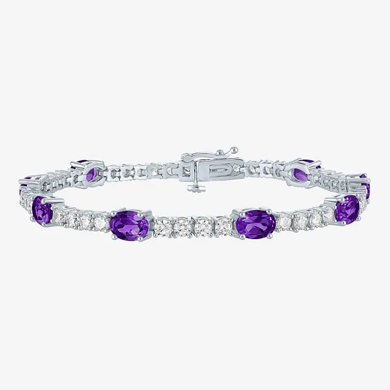 Gemstone Pure Silver Over Brass Tennis Bracelet