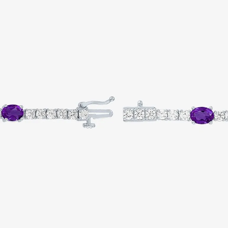Gemstone Pure Silver Over Brass Tennis Bracelet