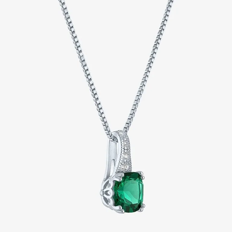 Gemstone Sterling Silver Cushion Pendant Necklace