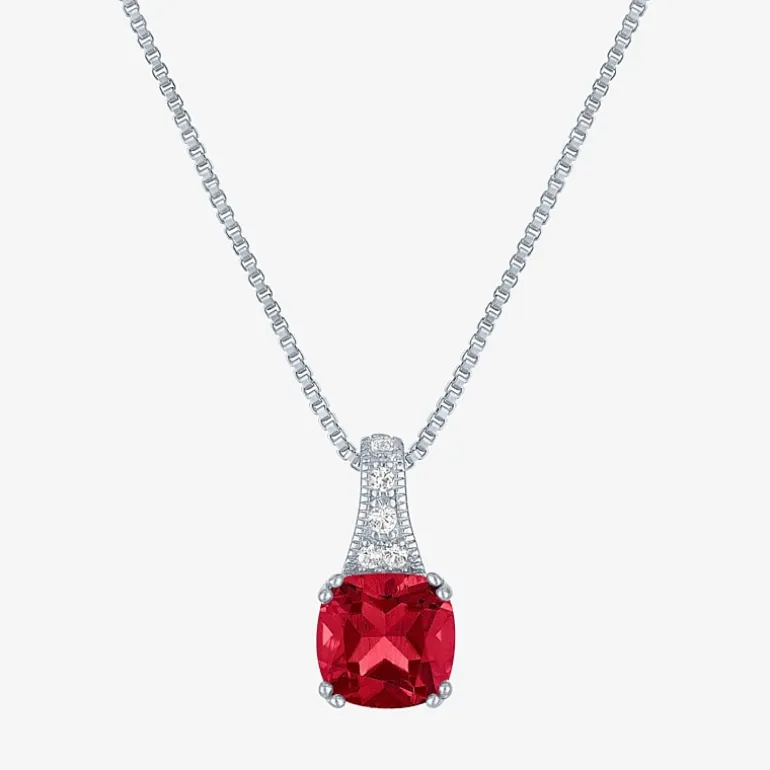 Gemstone Sterling Silver Cushion Pendant Necklace