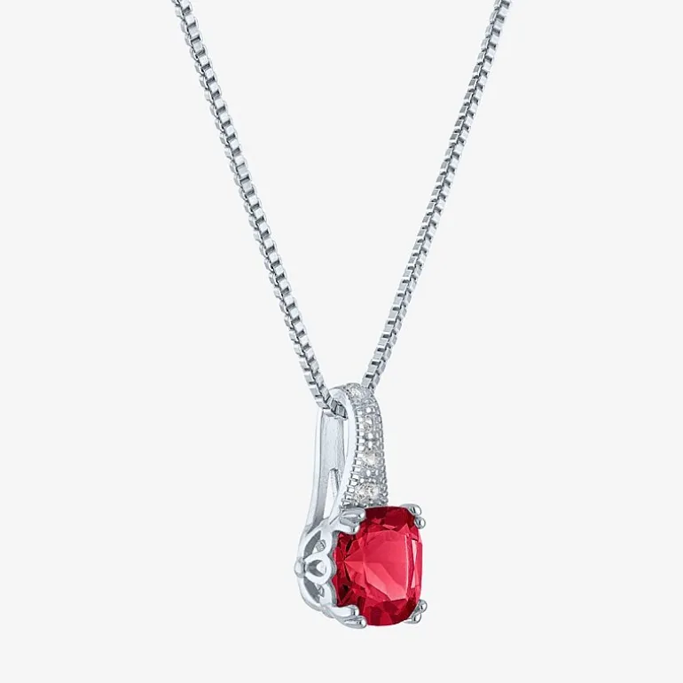 Gemstone Sterling Silver Cushion Pendant Necklace