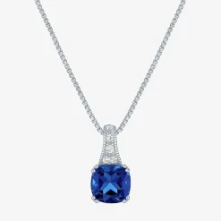Gemstone Sterling Silver Cushion Pendant Necklace
