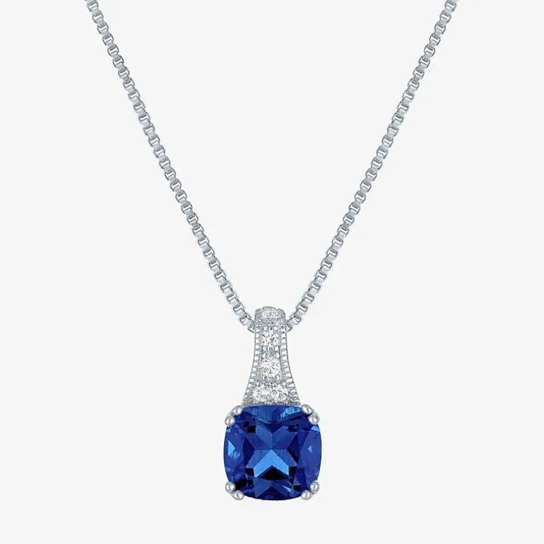 Gemstone Sterling Silver Cushion Pendant Necklace