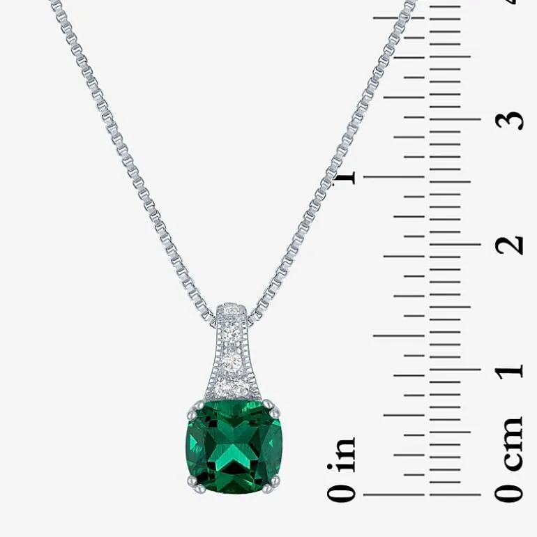 Gemstone Sterling Silver Cushion Pendant Necklace