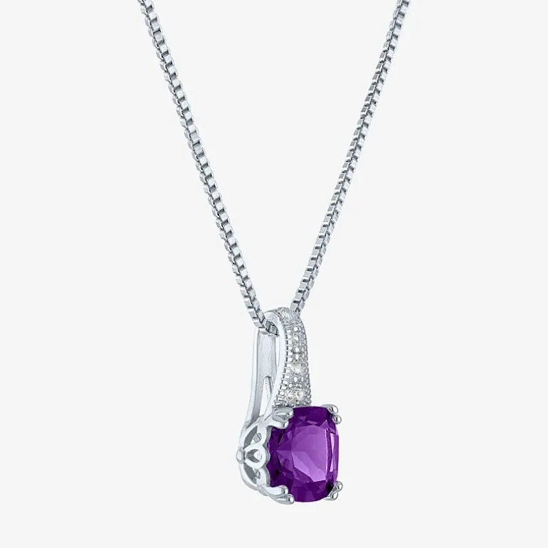 Gemstone Sterling Silver Cushion Pendant Necklace