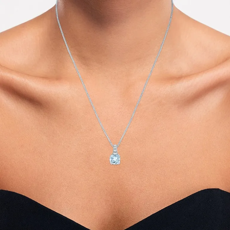 Gemstone Sterling Silver Cushion Pendant Necklace
