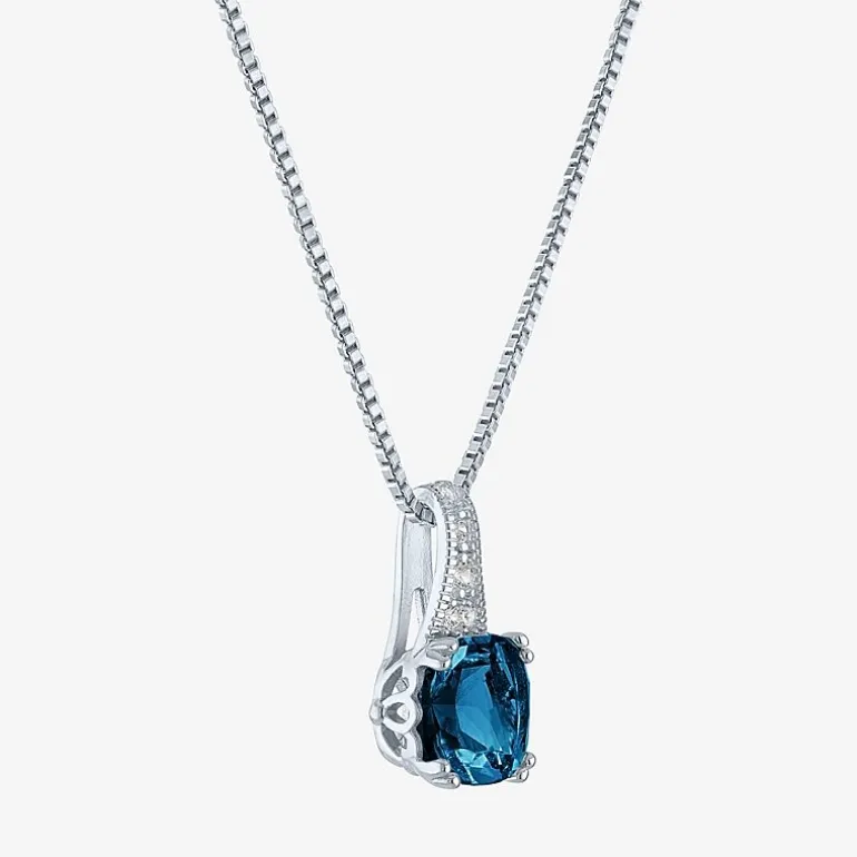 Gemstone Sterling Silver Cushion Pendant Necklace