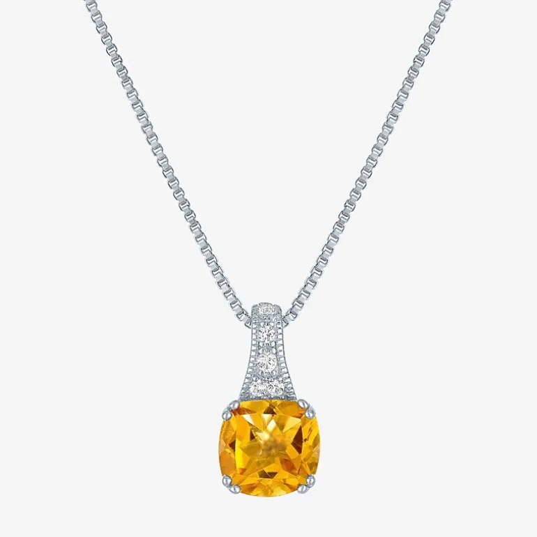 Gemstone Sterling Silver Cushion Pendant Necklace