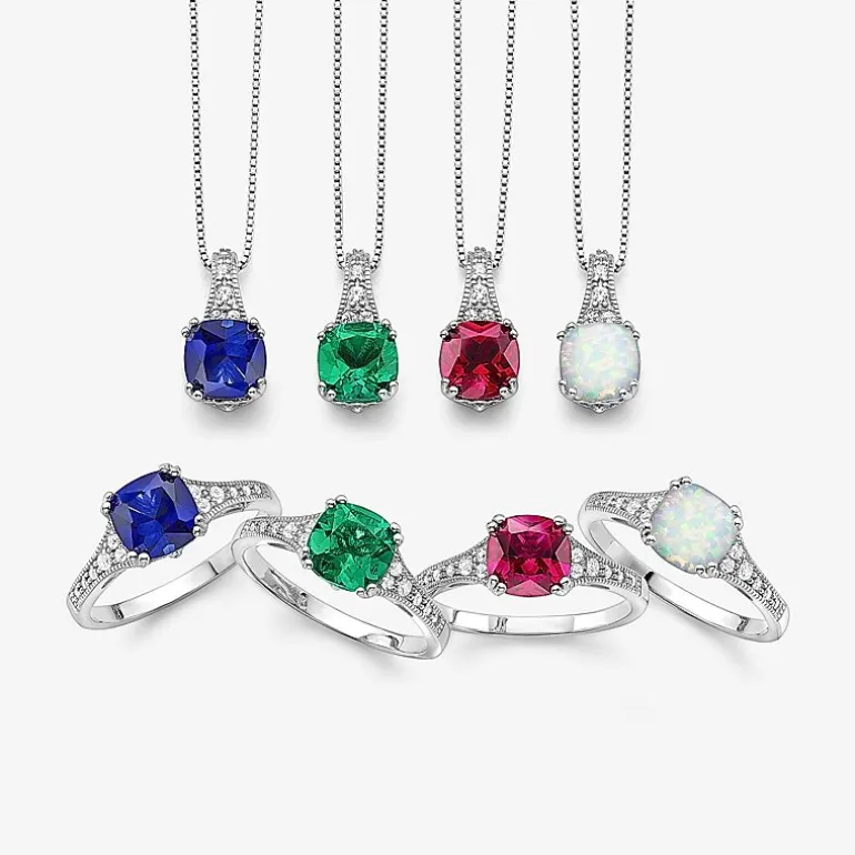Gemstone Sterling Silver Cushion Pendant Necklace