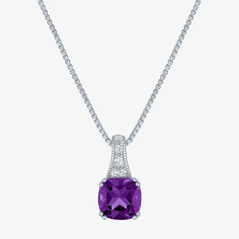 Gemstone Sterling Silver Cushion Pendant Necklace