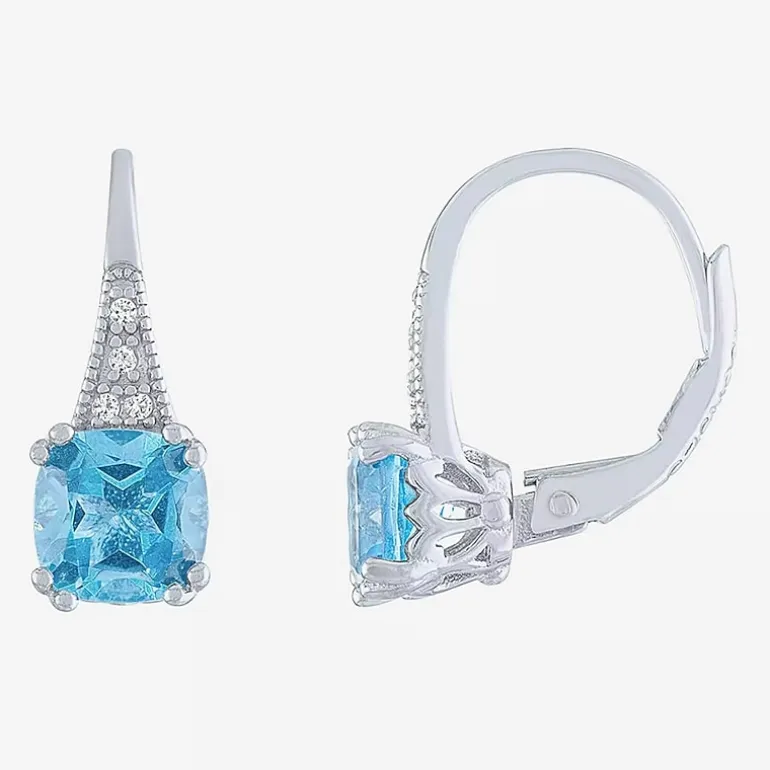 Gemstone Sterling Silver Cushion Drop Earrings