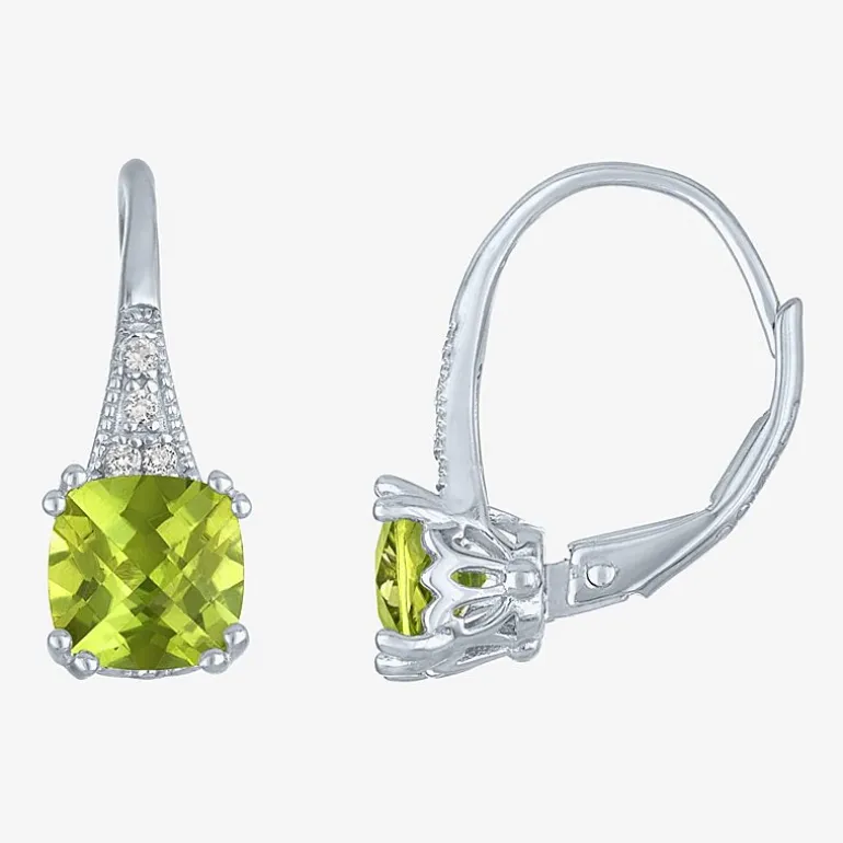Gemstone Sterling Silver Cushion Drop Earrings