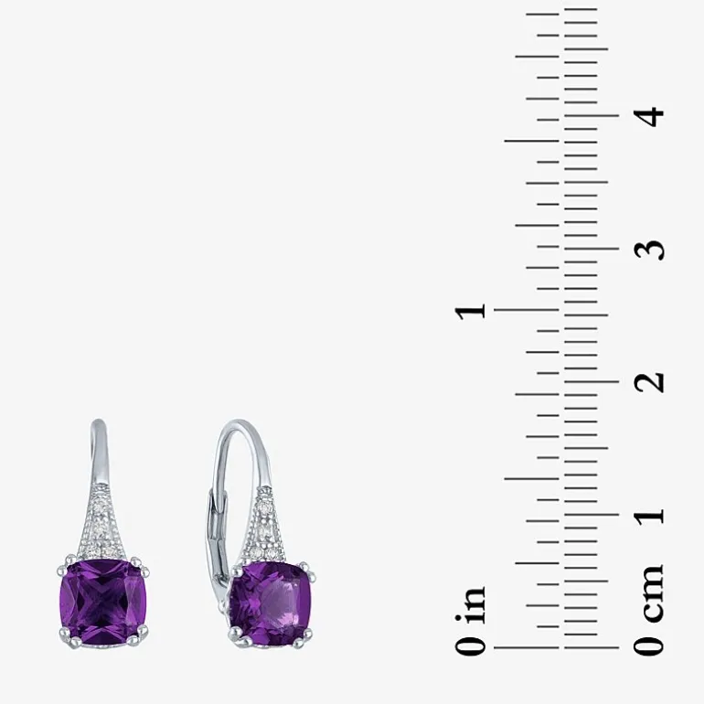 Gemstone Sterling Silver Cushion Drop Earrings