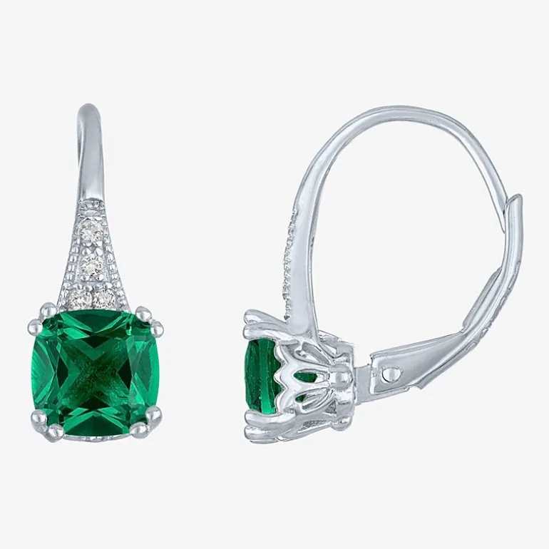 Gemstone Sterling Silver Cushion Drop Earrings