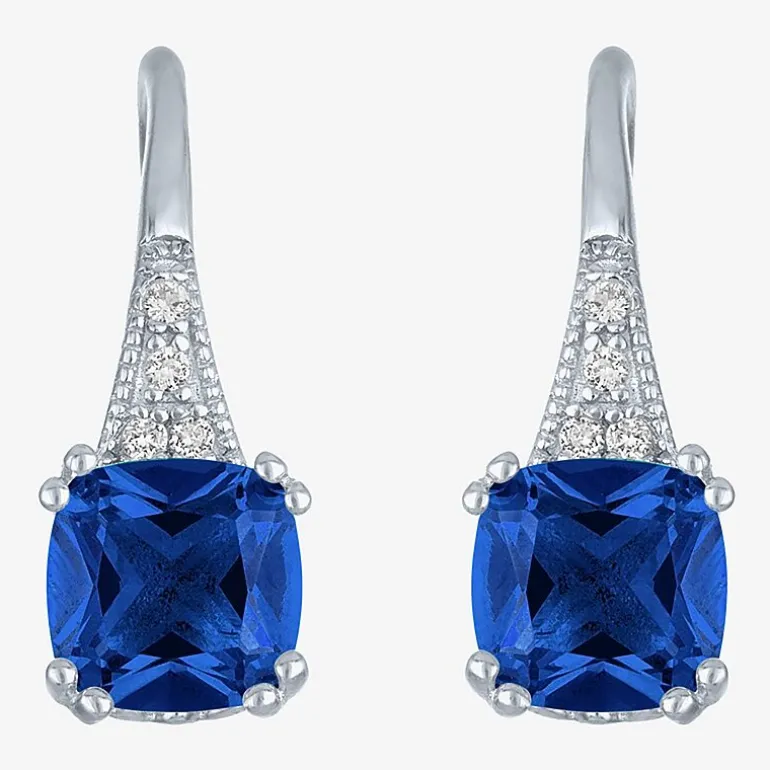 Gemstone Sterling Silver Cushion Drop Earrings