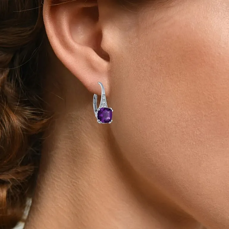 Gemstone Sterling Silver Cushion Drop Earrings