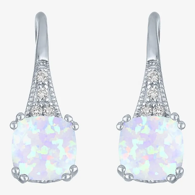 Gemstone Sterling Silver Cushion Drop Earrings
