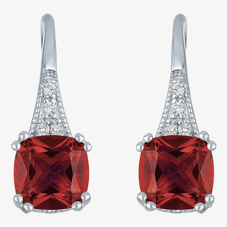 Gemstone Sterling Silver Cushion Drop Earrings