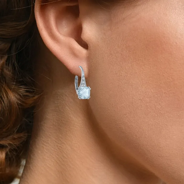 Gemstone Sterling Silver Cushion Drop Earrings