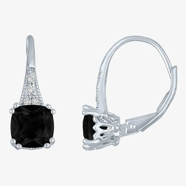 Gemstone Sterling Silver Cushion Drop Earrings