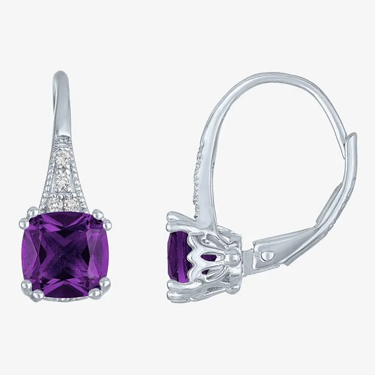 Gemstone Sterling Silver Cushion Drop Earrings