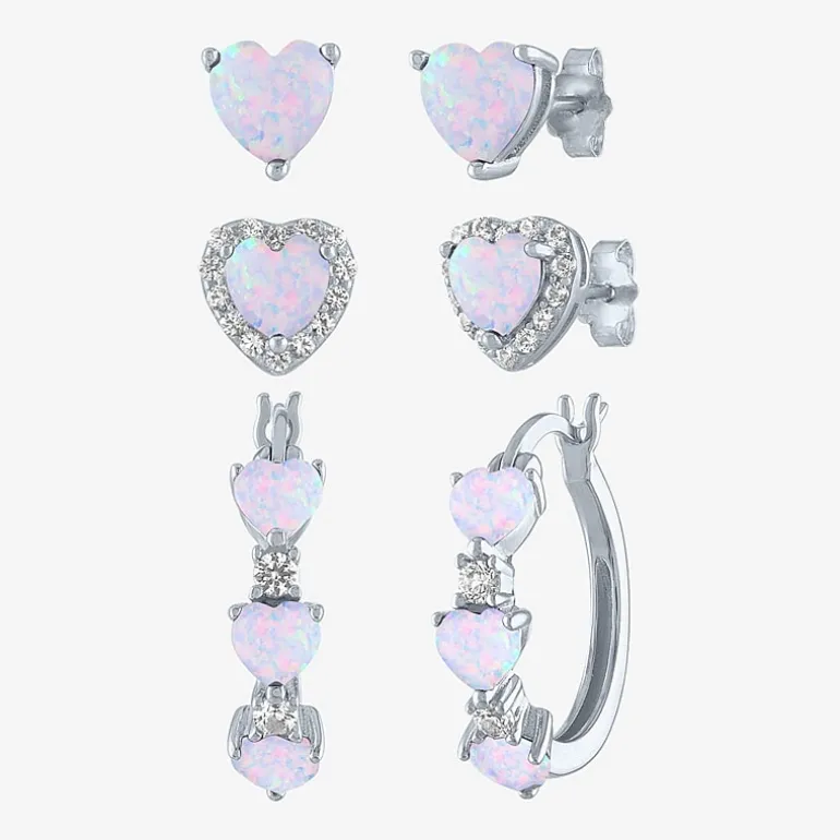 Gemstone Sterling Silver Heart 3 Pair Earring Set