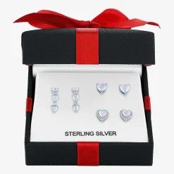 Gemstone Sterling Silver Heart 3 Pair Earring Set