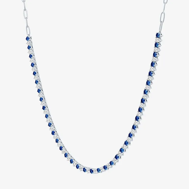 Gemstone Sterling Silver 18 Inch Tennis Necklace