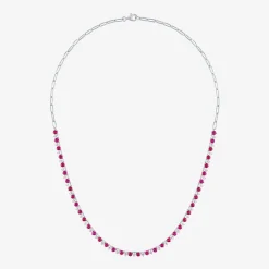 Gemstone Sterling Silver 18 Inch Tennis Necklace
