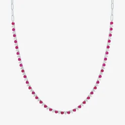 Gemstone Sterling Silver 18 Inch Tennis Necklace