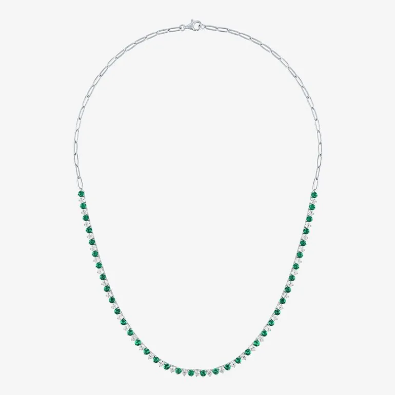 Gemstone Sterling Silver 18 Inch Tennis Necklace