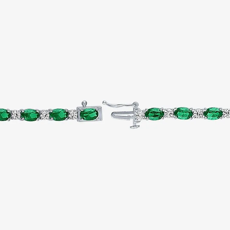 Gemstone Sterling Silver Oval 7.5 Inch Tennis Bracelet