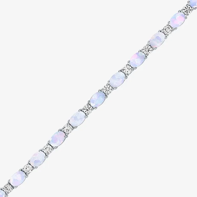 Gemstone Sterling Silver Oval 7.5 Inch Tennis Bracelet