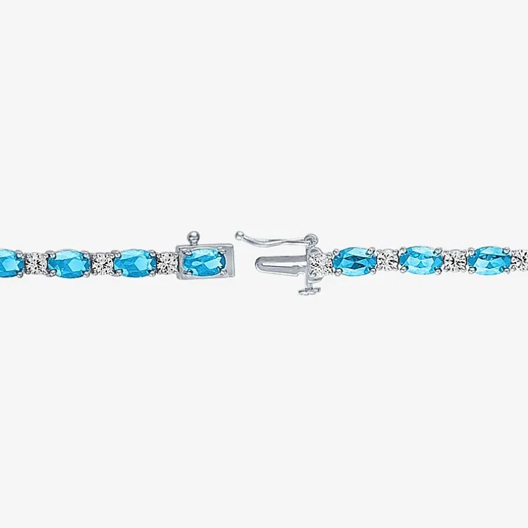 Gemstone Sterling Silver Oval 7.5 Inch Tennis Bracelet