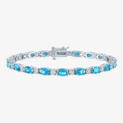 Gemstone Sterling Silver Oval 7.5 Inch Tennis Bracelet