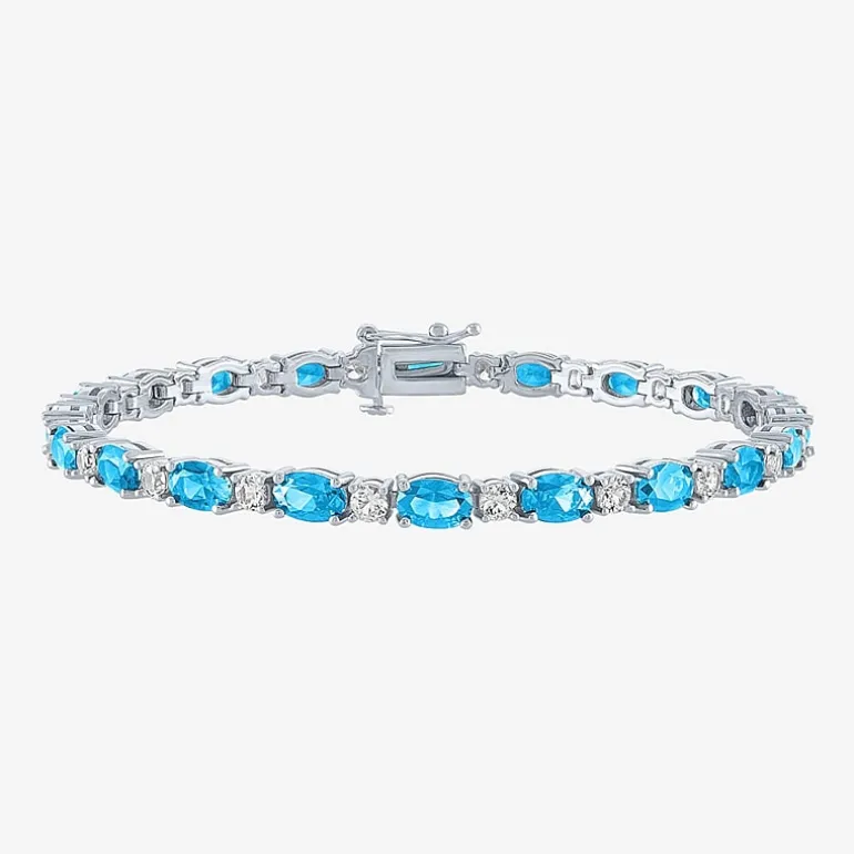 Gemstone Sterling Silver Oval 7.5 Inch Tennis Bracelet