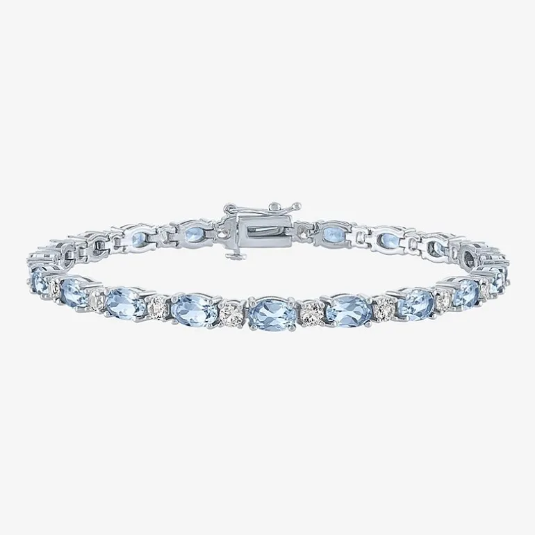 Gemstone Sterling Silver Oval 7.5 Inch Tennis Bracelet