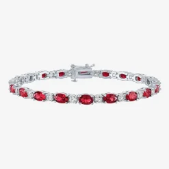 Gemstone Sterling Silver Oval 7.5 Inch Tennis Bracelet