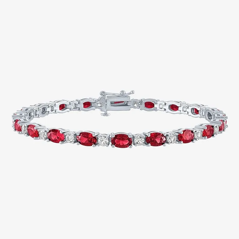 Gemstone Sterling Silver Oval 7.5 Inch Tennis Bracelet