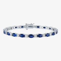 Gemstone Sterling Silver Oval 7.5 Inch Tennis Bracelet