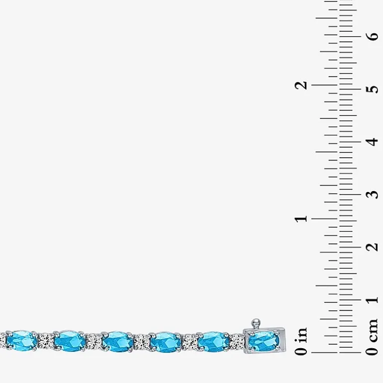 Gemstone Sterling Silver Oval 7.5 Inch Tennis Bracelet