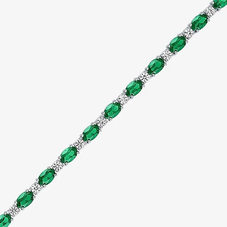 Gemstone Sterling Silver Oval 7.5 Inch Tennis Bracelet