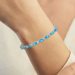 Gemstone Sterling Silver Oval 7.5 Inch Tennis Bracelet