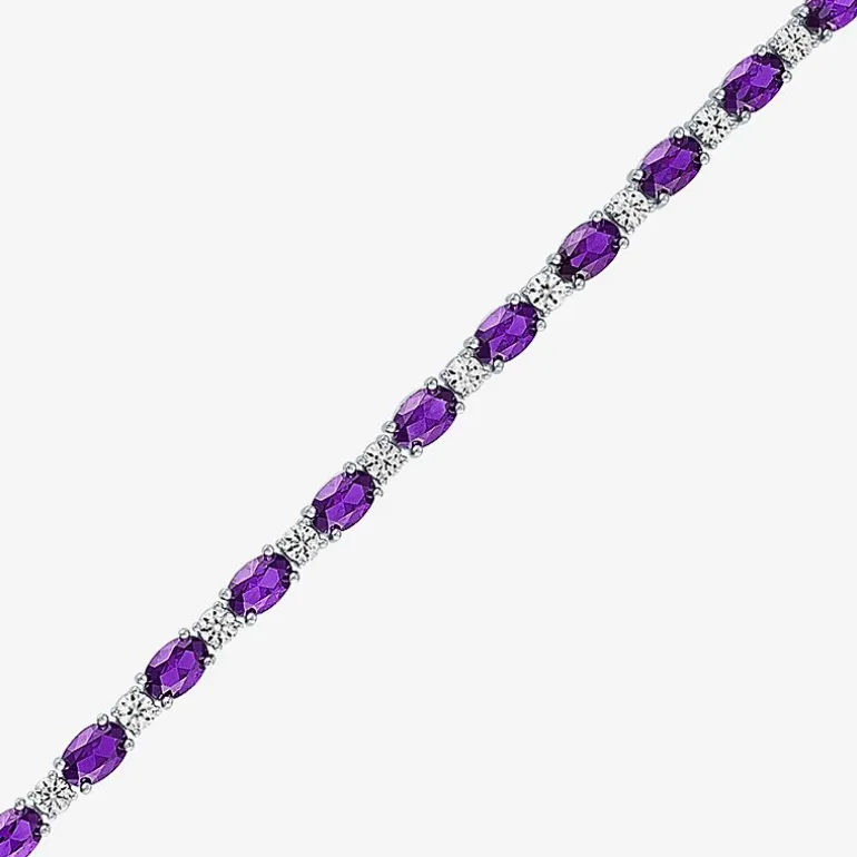 Gemstone Sterling Silver Oval 7.5 Inch Tennis Bracelet